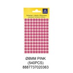 MAYSPIES MS008 COLOUR DOT LABEL / 5 SHEETS/PKT / 540PCS/ ROUND 8MM PINK
